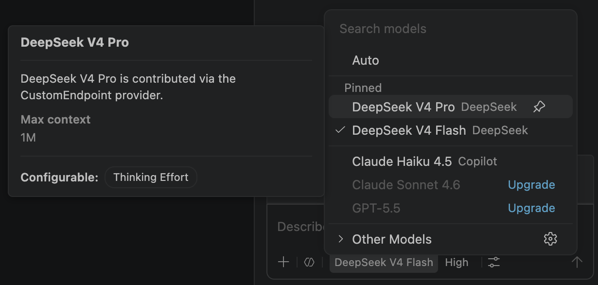 VSCode Copilot Chat 使用 DeepSeek V4 VSCode Copilot Chat 使用 DeepSeek V4